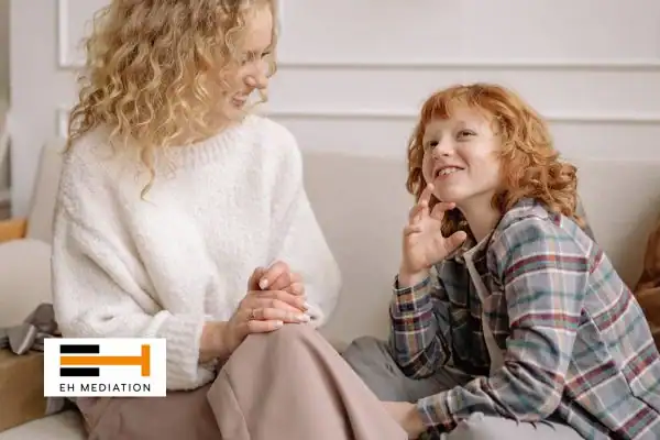 Happy mother and child after sorting child arrangements mediation Redruth
